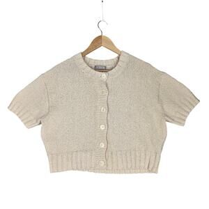 J.CREW WOMEN’S SHORT SLEEVE KNIT CARDIGAN BEIGE SWEATER - SIZE XL - STYLE: CJ537